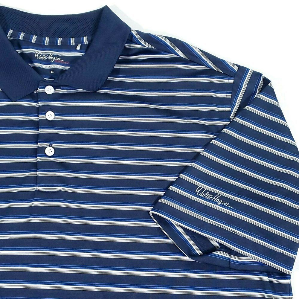 Walter Hagen Essentials Mens XL Navy Striped Polo